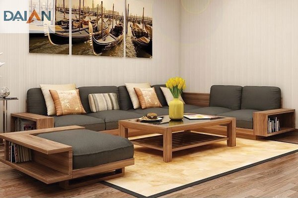 Bộ sofa gỗ chữ U mini thích hợp cho căn phòng khách chung cư không quá lớn